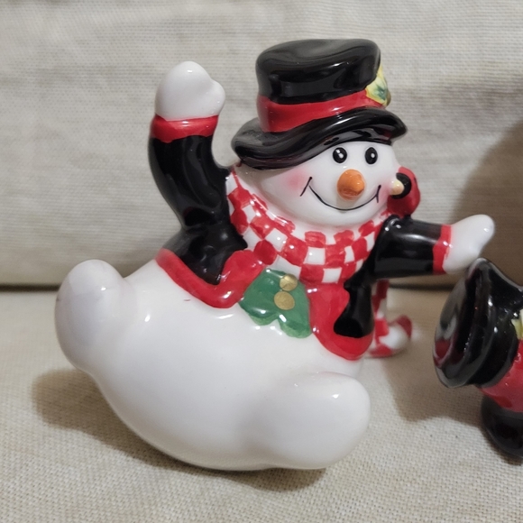 Set of 3 FITZ & FLOYD Holly Jolly Snowman Tumbler Christmas Figurines - Picture 3 of 8